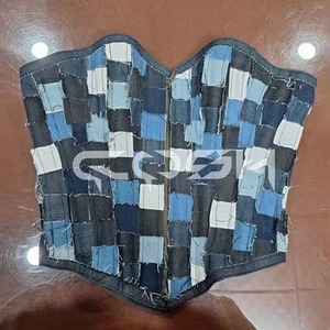 Corset en jean patchwork en gros |   Top bustier en jean sans bretelles - Product Image 6