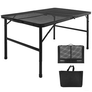 Tavolo da campeggio pieghevole portatile leggero da 3 piedi con piano in rete per picnic all'aperto e barbecue, nero - Product Image 1