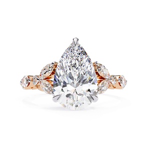 Anillo de Diamante Cultivado en Laboratorio de Corte Pera de 3 Quilates de Calidad Premium con Piedra Lateral Marquise, Anillo de Boda de Oro Sólido de 14K, Joyería Fina - Product Image 1