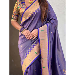 Sari en tissu violet Paithani Zari tissé, vêtements indiens et pakistanais - Product Image 2
