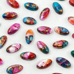 Pierre précieuse naturelle lâche polie de qualité supérieure AAA+ en cuivre Daliya et turquoise Kingman, forme cabochon ovale allongé, taille personnalisée - Product Image 1