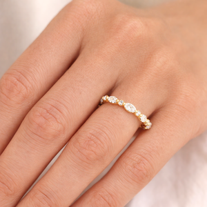 Anillo de Diamantes de Laboratorio Marquise y Redondos al por Mayor, Anillo de Diamantes de Eternidad Completa, Oro Sólido de 10K, 14K, 18K, Anillo de Boda Minimalista Apilable - Product Image 6