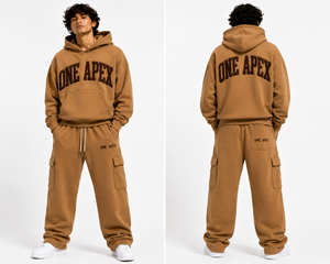 Survêtement cargo à capuche pour homme ONEAPEX SPORTS WEAR, couleur camel, coton lourd de qualité supérieure, coupe régulière, respirant, séchage rapide, été - Product Image 5