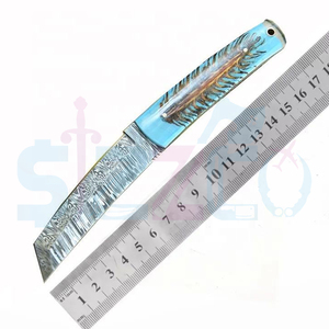 มีดทำมือเหล็กดามัสกัสแบบ OEM ใบมีดแทงโตแบบตายตัว สำหรับล่าสัตว์ ปอกหนัง ตั้งแคมป์ กิจกรรมกลางแจ้ง และพกพาประจำวัน พร้อมปลอกหนัง - Product Image 6
