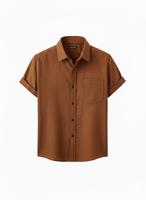 Kemeja Pria Rajut Katun Linen Berwarna, Lengan Pendek Kancing, Warna Kustom, Cetak Sublimasi, Kerah Tegak, Kasual, Anti-Pilling