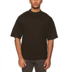 T-shirts décontractés pour hommes à coupe carrée, en coton uni, col montant, épaules tombantes, surdimensionnés, couleur unie, 2025, vente en gros, avec logo personnalisé imprimé - Product Image 2