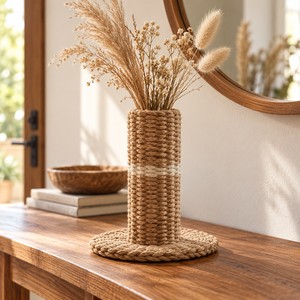 Vase à fleurs ovale artisanal en corde de jute naturelle personnalisable avec tapis rond, centre de table rustique, décoration intérieure, vente en gros - Product Image 4