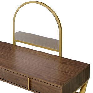Coleen Walnut and Gold Finish <b>Makeup</b> <b>Vanity</b> Desk with Mirror and Jewelry Tray - Product Image 5