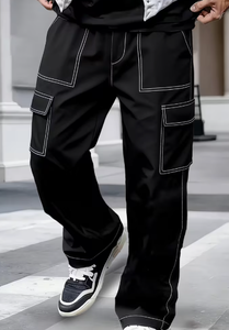 Pantalones Cargo Negros para Hombre Hardihood International, Cintura Elástica con Cordón, Peso Medio, Casuales, Múltiples Bolsillos, Estilo Workwear - Product Image 4