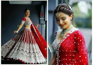 Tenue de cérémonie brodée, série Kb, Lehenga Choli en tulle pour mariée, nettoyage à sec - Product Image 1