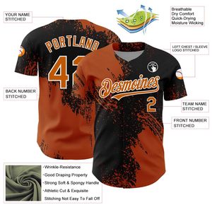 Custom Yourteams <b>Baseball</b> Jersey Sublimated Print Black Orange Short Sleeve Unisex Adult Moisture Wicking Regular Fit - Product Image 3