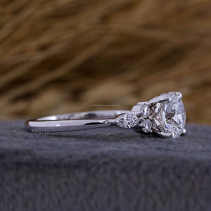 Anillo de compromiso de oro macizo de 18 quilates certificado por IGI con Marquesa, siete piedras, corte redondo, Diamante cultivado en laboratorio, regalo de boda para fiestas - Product Image 5