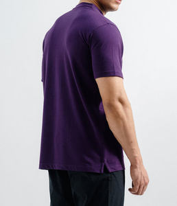 T-shirt à manches courtes pour homme, couleur unie, col rond, coupe classique, tricoté, décontracté, de haute qualité, violet - Product Image 3