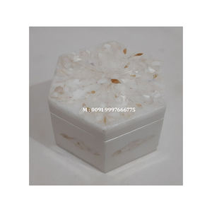 High Quality Handmade Product White Marble Blue Mother of Pearl Inlay Jewellery <b>Box</b> Rectangle Shape Glossy Surface Used Gifting - Product Image 6