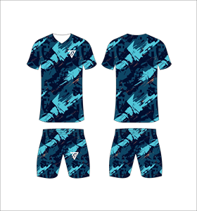 Custom Sublimated Blue Camouflage Soccer Jersey Set <b>Men</b> V-Neck Short Sleeve Moisture Wicking Athletic Fit All Seasons - Product Image 1