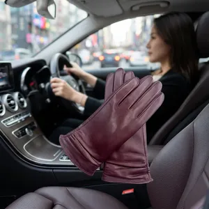 Gants de conduite en cuir de mouton marron pour femmes, gants en cuir respirants à doigts entiers, unisexes, doux au toucher, pour la conduite quotidienne - Product Image 5
