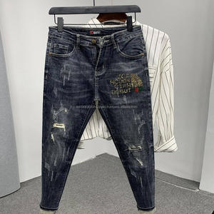 Jeans pour hommes à jambe droite, patchwork, coupe automatisée, coupe ample, déchirés, pantalons en denim pour hommes, surplus de vente en gros - Product Image 3