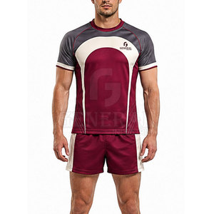 Ensemble uniforme de rugby classique pour hommes – Polyester respirant, durable, coupe confortable, couleurs d'équipe, haut à manches courtes et short pour équipes scolaires - Product Image 3