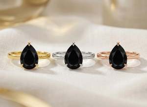 Black Onyx <b>Ring</b> Pear Cut <b>Solitaire</b> Engagement <b>Ring</b> 925 Sterling <b>Silver</b> 14K Gold Plated January Birthstone Gift - Product Image 3