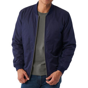 Blouson Bomber Bleu Marine pour Homme, Col Montant, Fermeture Éclair, Vêtement d'Extérieur Décontracté en Polyester, Coupe Classique pour l'Automne - Product Image 6