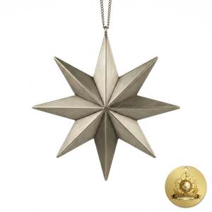 Venta al por mayor de fábrica: Adorno de estrella de metal plateado vintage de 12 puntas, colgante de estrella de Navidad de acero cepillado antiguo, artesanías colgantes. - Product Image 6