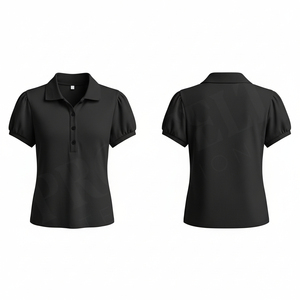 <b>Women's</b> Black Short Sleeve Polo Shirt Solid Color Knitted Casual <b>Top</b> Regular Length - Product Image 4