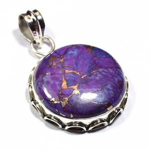 Pendentif artisanal en argent 925, cuivre violet et turquoise, bijoux en argent sterling avec pierres précieuses naturelles, prix de gros. - Product Image 2