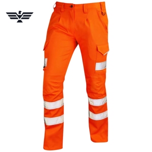 Pantalones de Trabajo de Seguridad Reflectantes de Alta Visibilidad Fluorescentes Naranja para Hombre, Protección Multibarra, Resistentes, Industriales, de Poliéster - Product Image 5
