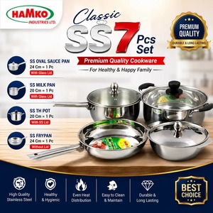 Juego de Ollas Clásico Premium de Acero Inoxidable de 7 Piezas, Sartén Resistente, Cacerola para Salsas, Cacerola para Leche, Tapa de Vidrio, Olla TH, Apto para Gas e Inducción - Product Image 5