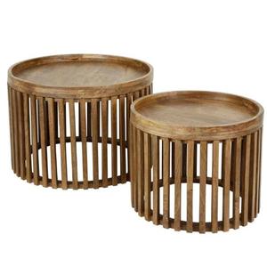 Industrial Round <b>Nesting</b> Side <b>Tables</b> with Wood Tops and Metal Legs for Living Room Furniture Modern Design Stable Base - Product Image 3