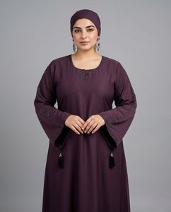 Elegant Purple Embroidered Abaya With Stones Beads Work <b>Long</b> Sleeve Modest <b>Dress</b> <b>For</b> Women Floor Length V Neck Loose Fit 2026 - Product Image 4