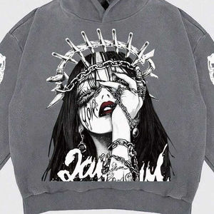 2026 Customized Premium Quality Women's Hoodie Distressed Loose Regular <b>Drop</b> Shoulder Casual Printed Y2K Fleece Front Logo - Product Image 4
