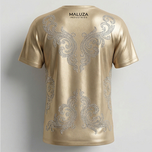 เสื้อยืดผู้ชายลายดาวประดับเพชรเมทัลลิกสีเงินทรงโอเวอร์ไซส์สุดหรูสไตล์สตรีทแวร์ - Product Image 2