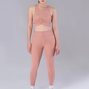 Women Yoga Set Sleeveless With <b>Crop</b> <b>Top</b> High Waist Full Length Leggings Solid Pink 2 Piece Activewear Summer Wear - Product Image 5