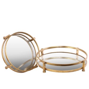 Round <b>Mirrored</b> Storage <b>Tray</b> Gold Plated Metal Modern Design Single Tier Table Use Neatening Organizer - Product Image 2