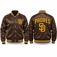 Blouson en satin style bomber pour tenues de club, vêtements d'extérieur décontractés et streetwear, avec patchs en chenille et impression sérigraphique, pour commandes en gros