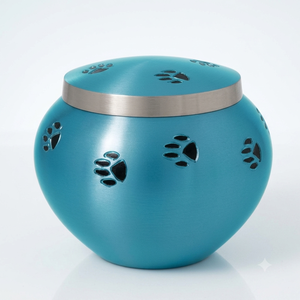 Blue Aluminum Pet Cremation <b>Urn</b> Engraved Paw Prints Small Memorial Ashes Keepsake <b>Urns</b> Dog <b>Cat</b> Funeral Jar Manufacturer - Product Image 2