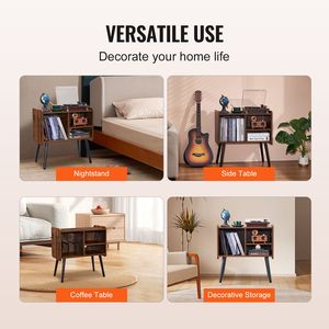 Support pour tourne-disque vinyle vintage avec capacité pour 100 albums, étagères amovibles et supports pour CD - Product Image 6
