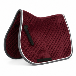 Tapis de selle matelassé en velours bordeaux pour cheval, tapis de selle d'équitation de saut avec bordure grise et passepoil blanc, durable, OEM - Product Image 4