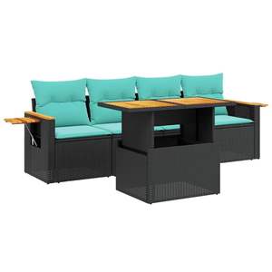 Juego de sofás de patio de ratán sintético negro de 5 piezas con cojines, elegantes muebles de exterior - Product Image 2