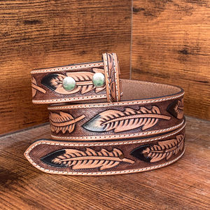 Fait à la main en cuir pleine fleur véritable occidental robuste sans boucle ceinture en relief sangle de Cowboy sangle de ceinture à visser pour unisexe - Product Image 2