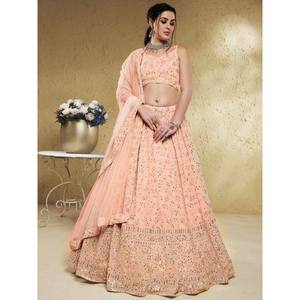 Lehenga Choli para Dama de Honor - Vestido de Georgette Bordado en Rosa Claro - Product Image 1