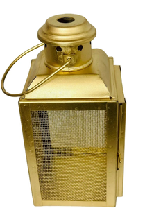 Gold Square Metal Lantern With <b>Mesh</b> <b>Screen</b> Hanging Decor For Home Decoration - Product Image 2