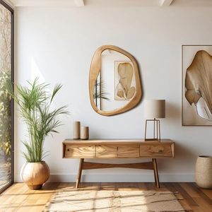 Espejo de Pared Orgánico Moderno con Marco Asimétrico de Madera Sólida, Espejo Decorativo Colgante para Baño, Entrada y Sala de Estar - Product Image 2