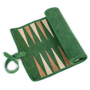 Estuche para dados de cuero verde con cierre de hebilla, diseño clásico para adultos con fichas blancas y negras - Product Image 3
