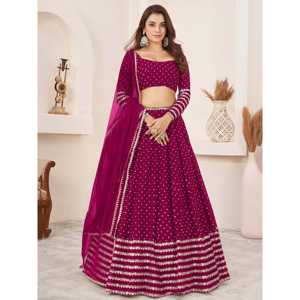 Lehenga Choli de mariage en georgette semi-cousu avec paillettes roses Rani, adorable, 2000g - Product Image 2