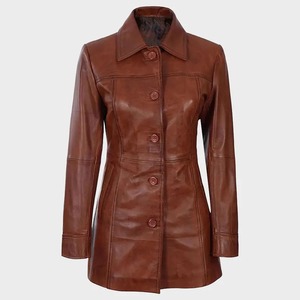 เสื้อโค้ทหนังแกะทำมือทรงเทรนช์โค้ท ดีไซน์หรูหราติดกระดุม - Product Image 1