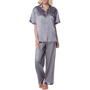 Short Sleeve Satin Pajama Set V Neck <b>Rolled</b> Hem Shorts Drawstring Waist Cool Sleepwear - Product Image 1