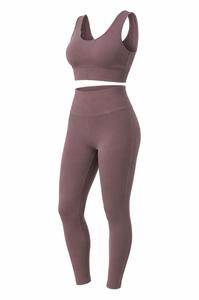 Women Yoga Set Scoop Neck Racerback Sleeveless Mid Waist Full Length Leggings Seamless Solid Color for Durable Eco-Friendly - Product Image 2