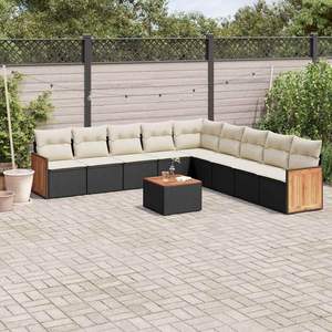 Ensemble de canapés de jardin noir et crème avec rotin PE résistant aux UV, mobilier d'extérieur au design contemporain, coussins imperméables - Product Image 3